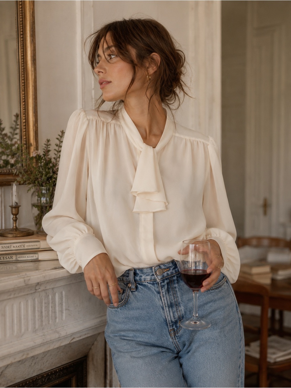 Majorie Hamilton • Vintage Ivory Bow Blouse • Size 10